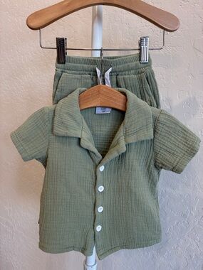 Olive Scout Gauze Two-Piece Kids Set
